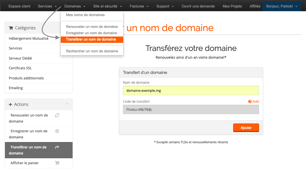 Transfert de nom de domaine